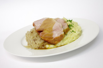 Kasselerbraten auf Sauerkraut,Kartoffelpüree