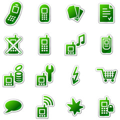 Mobile phone web icons, green sticker series