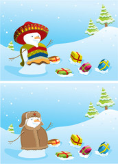 Christmas banners with snowmen.