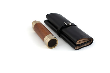 retro spyglass with black travel case