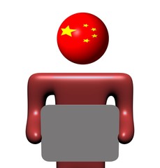 abstract man holding sign with Chinese flag head
