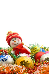 Christmas card - Lovely snowman and decoration balls