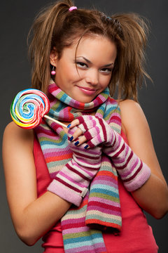 attractive young woman with candy