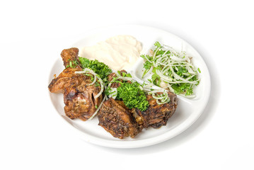 Grilled meat and vegetables