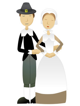 Thanksgiving Pilgrim Couple Standing together vector