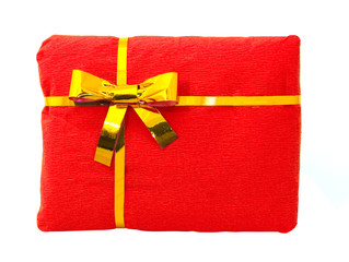 red package with a golden ribbon and bow