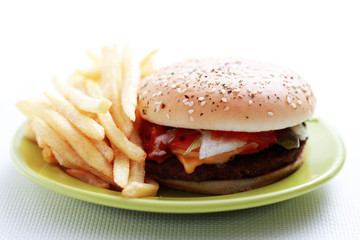 cheeseburger and french fries