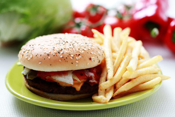 cheeseburger and french fries