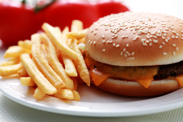 cheeseburger and french fries
