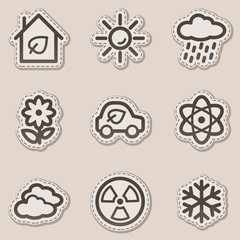 Ecology web icons set 2, brown contour sticker series
