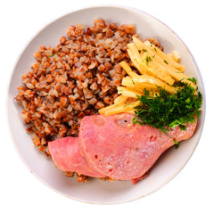 Sausages with cheese and buckwheat