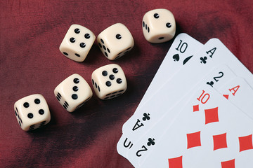 playing cards and dice