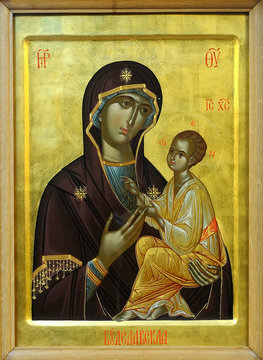 Icon of Budslav Mother of God and child (Jesus Christ) on mahoga