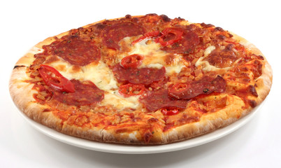 pepperoni and red pepper pizza.