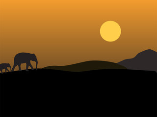 Fototapeta na wymiar Landschaft mit Elefanten