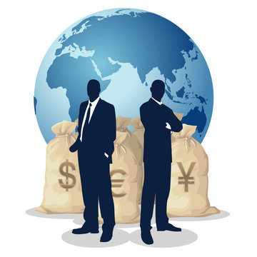 businessmen standing world globe money bags clip art preview