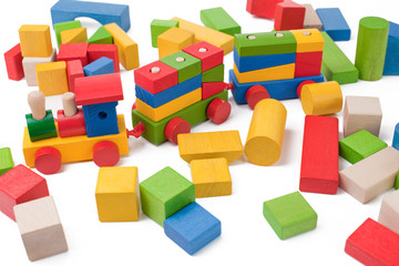 Colorful toy train and toy blocks