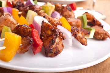 colorful vegetable and meat grilled kebabs