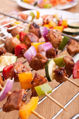 colorful vegetable and meat grilled kebabs