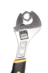 Obraz premium Wrench and nut on white background