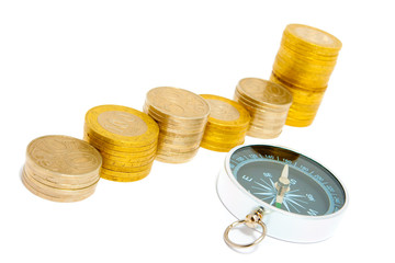 Concept - right direction of growth (diagram of coins)