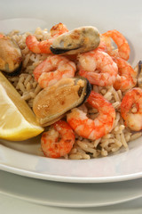 some fresh organic prawns with natural rice