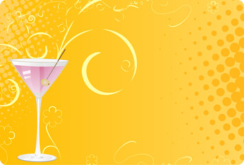 Martini glass on pink halftone background