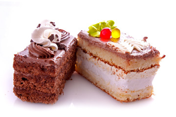 sweet cakes isolated on white.