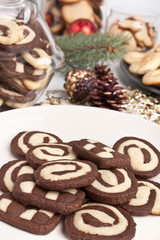 big pile of cookies with pine cones and christmas toys