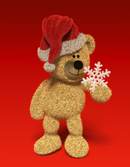 Nhi-Bär mit Schneeflocke und Weihnachtsmannmütze