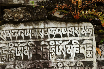 Mantras auf einem Mani-Stein, Himalaja