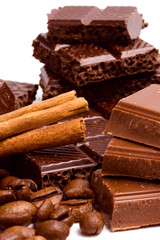 chocolate, coffee and cinnamon sticks