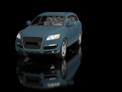 car isolated on black background with reflection