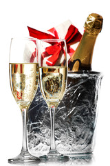 Champagne flutes and ice bucket