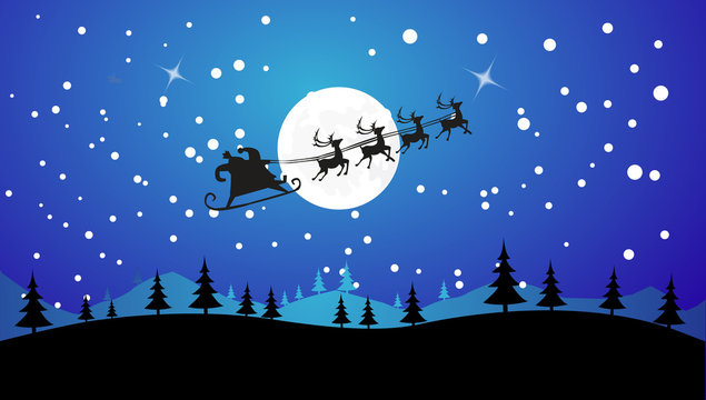 Flying Santa and Christmas Reindeer