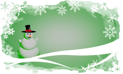 Schneemann in Winterlandschaft grün