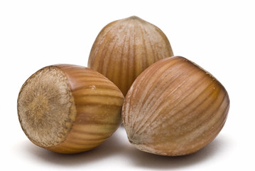 Tres avellanas maduras.