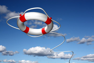 Lifebuoy ring flying in the sky