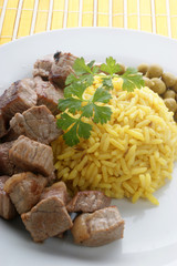 organic pilau rice with grilled chicken and pea