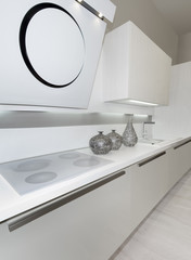 Full frame of simple white modern kitchen