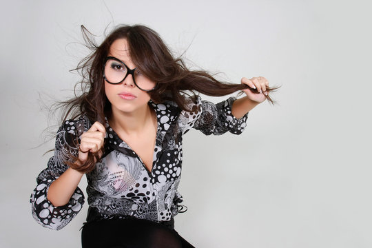 posing girl with long hair