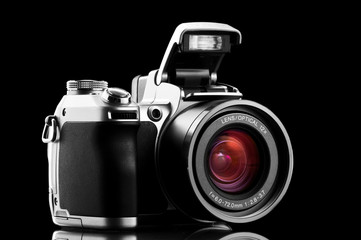 photo camera isolated on black