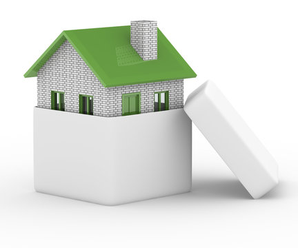 house in gift box. Isolated 3D image