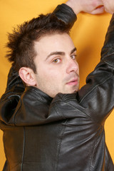 Fototapeta premium Young man with leather jacket