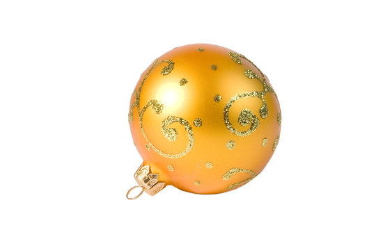 Bright yellow Christmas ball (isolated on white)