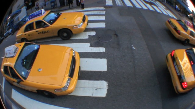 Yellow Taxi Cabs with Fish-eye