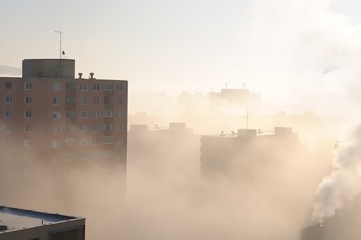Residential area in fog and smog