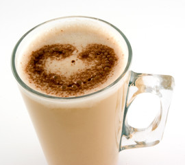 chocolate heart on coffee glass