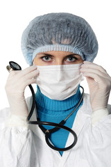 Medicine doctor with medical syringe in hands, A(H1N1)