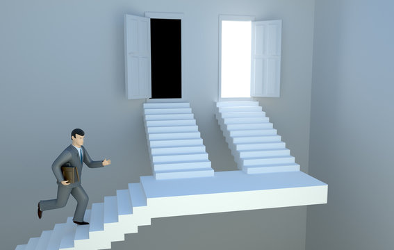 a businessman man running for the exit.